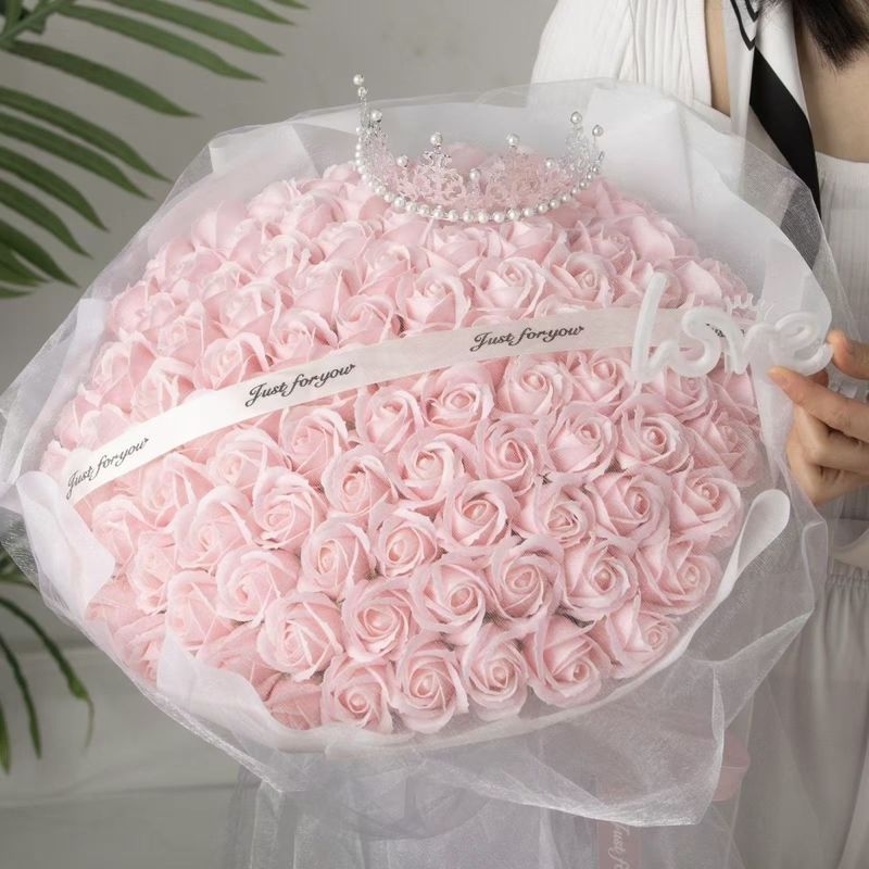 Valentine's Day 520 Snow Mountain Pink Rose Bouquet 99 Artificial Soap Flowers Birthday Gift for Gir