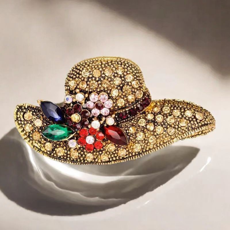 Korean-style alloy full-diamond hat brooch, fashionable and versatile clothing accessory, sun hat ac