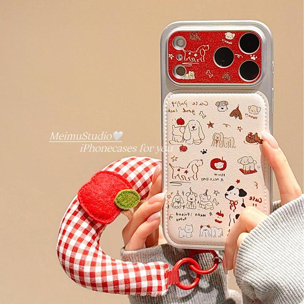 Meimu Hoạt Hình Graffiti Đỏ Apple Dog Dây Đeo Tay Thích Hợp Cho iphone17pro Vỏ Điện Thoại Apple 16pr