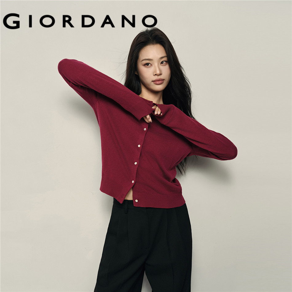 GIORDANO WOMEN Shell buttons crewneck cardigan 05355714