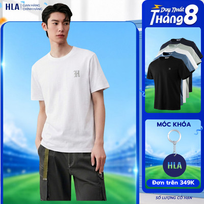 [Hỏa Tốc_4H]  Áo Thun Nam Tay Ngắn HLA Basic Trơn – Logo Thêu Nổi, Thoáng Mát Giữ Form