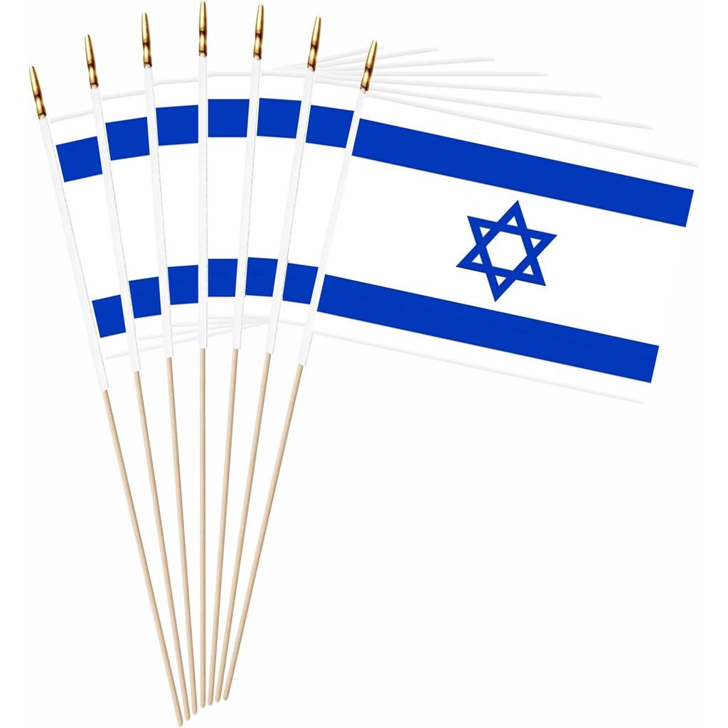 20 Gói Cờ Israel Mini Nhỏ Trên Gậy Gỗ Thu Nhỏ Cầm Tay Cờ Israel Trang Trí, 5x8 Inch