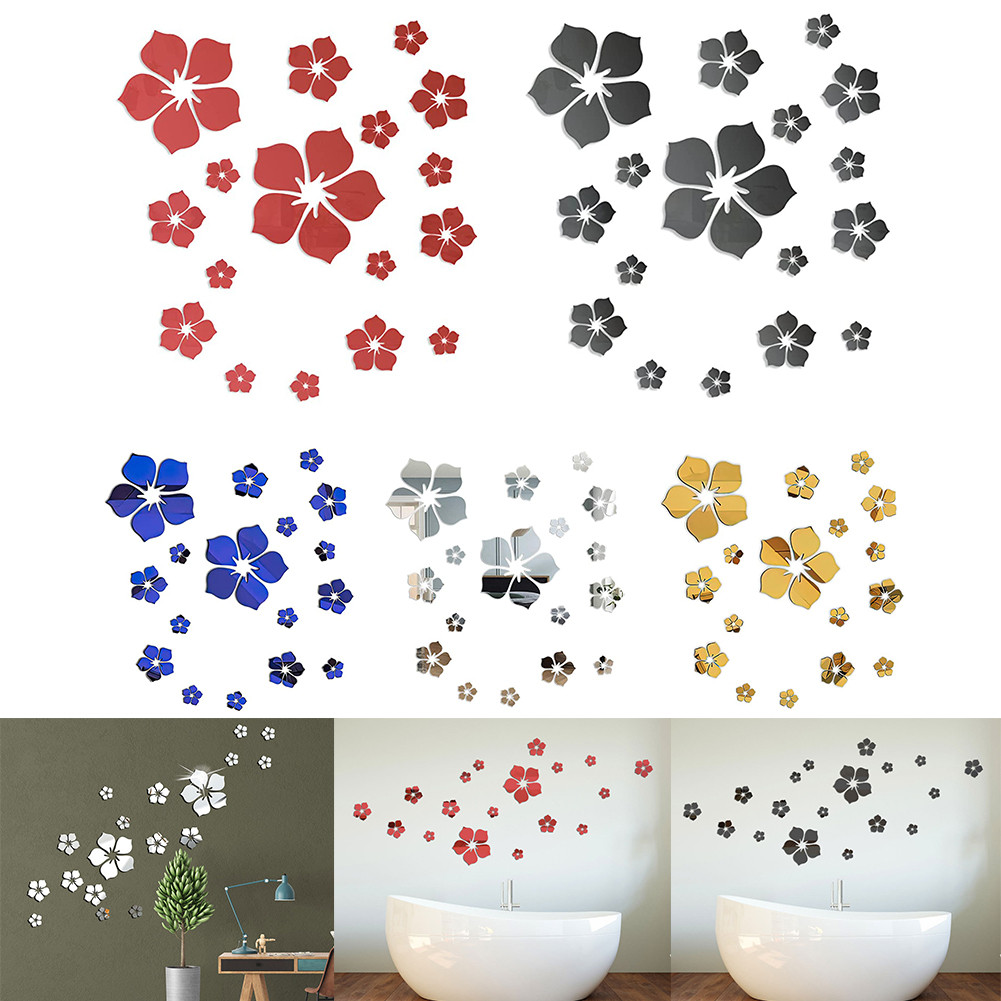 18 Pcs Acrylic Mirror Floral Wall Stickers Self Adhesive Mirror Wall Decor New
