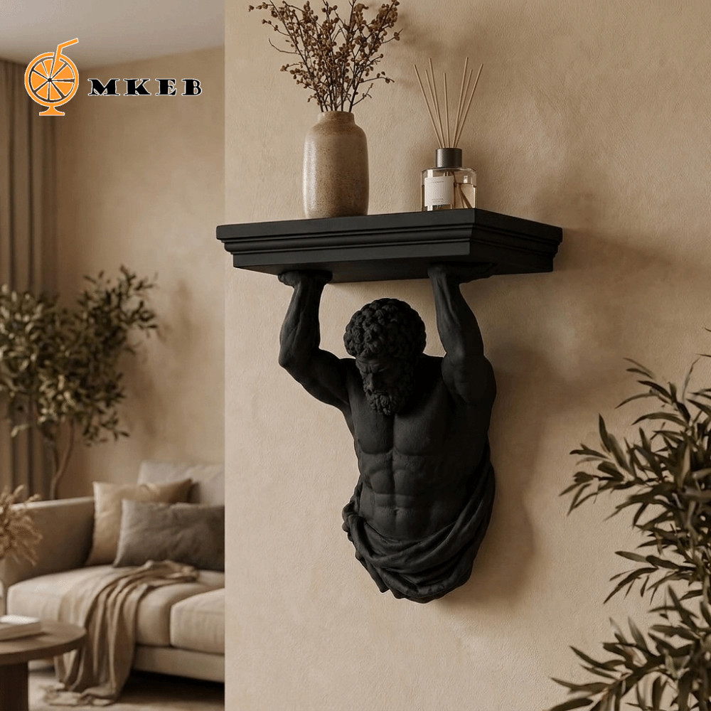 Kệ treo tường MKEB Atlas, Kệ trưng bày Giá đựng đồ nổi bằng nhựa, In 3D sáng tạo Trang trí Atlas Tượ