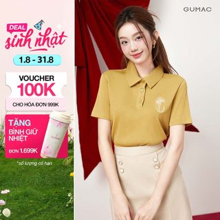 Áo Polo Nữ GUMAC Thêu Art Cơ Bản Chất Thun Gân 4C Mềm Thoải Mái PLE12013