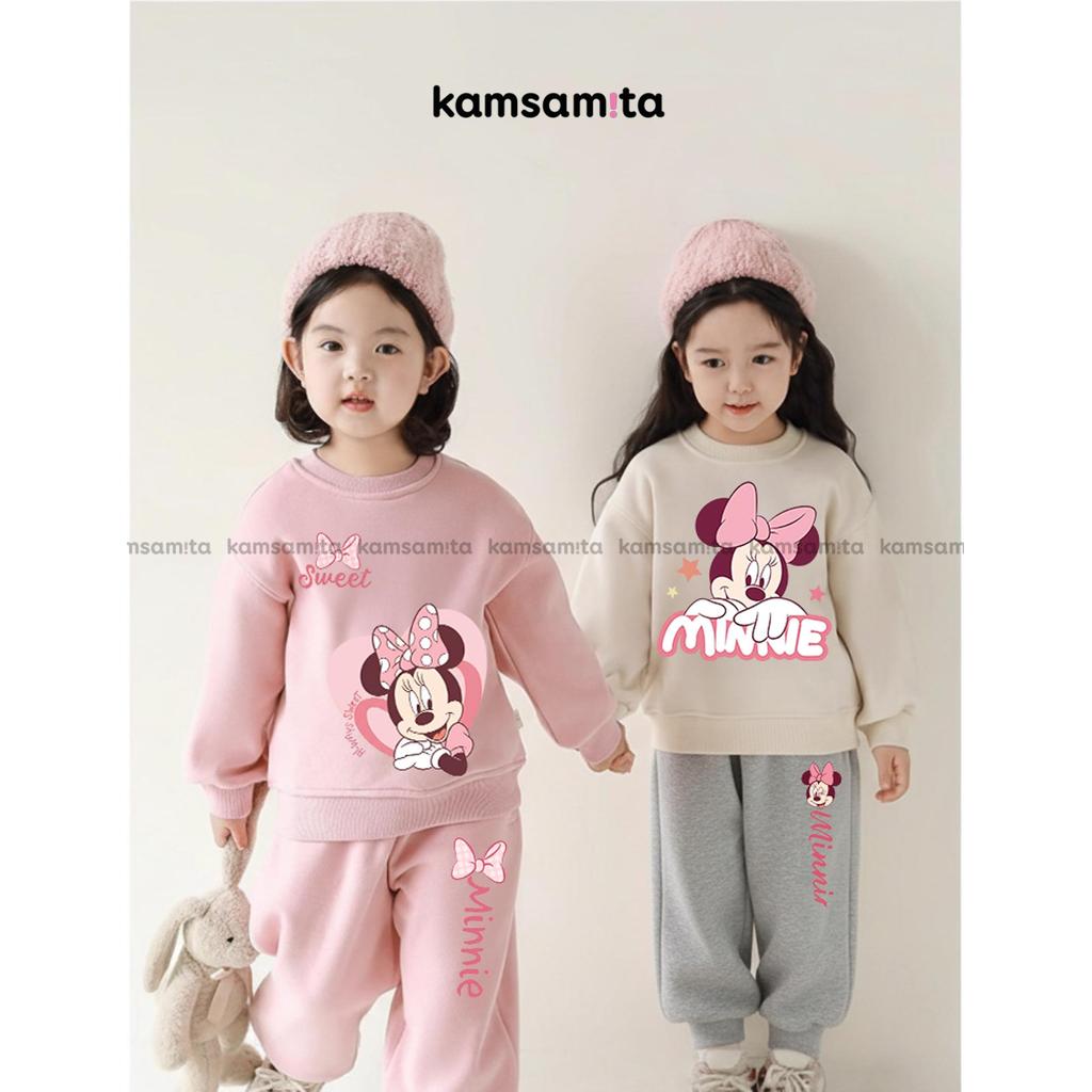 [12-35kg] Bộ quần áo nỉ bông Sweatshirt bé gái thu đông KAMSAMITA họa tiết MICKEY vải cotton 330gsm