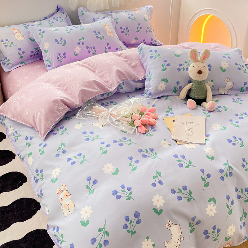 Bộ chăn ga gối bốn mảnh Cotton chải thân thiện với da Bộ chăn ga gối 4 ký túc xá sinh viên Tấm ga tr