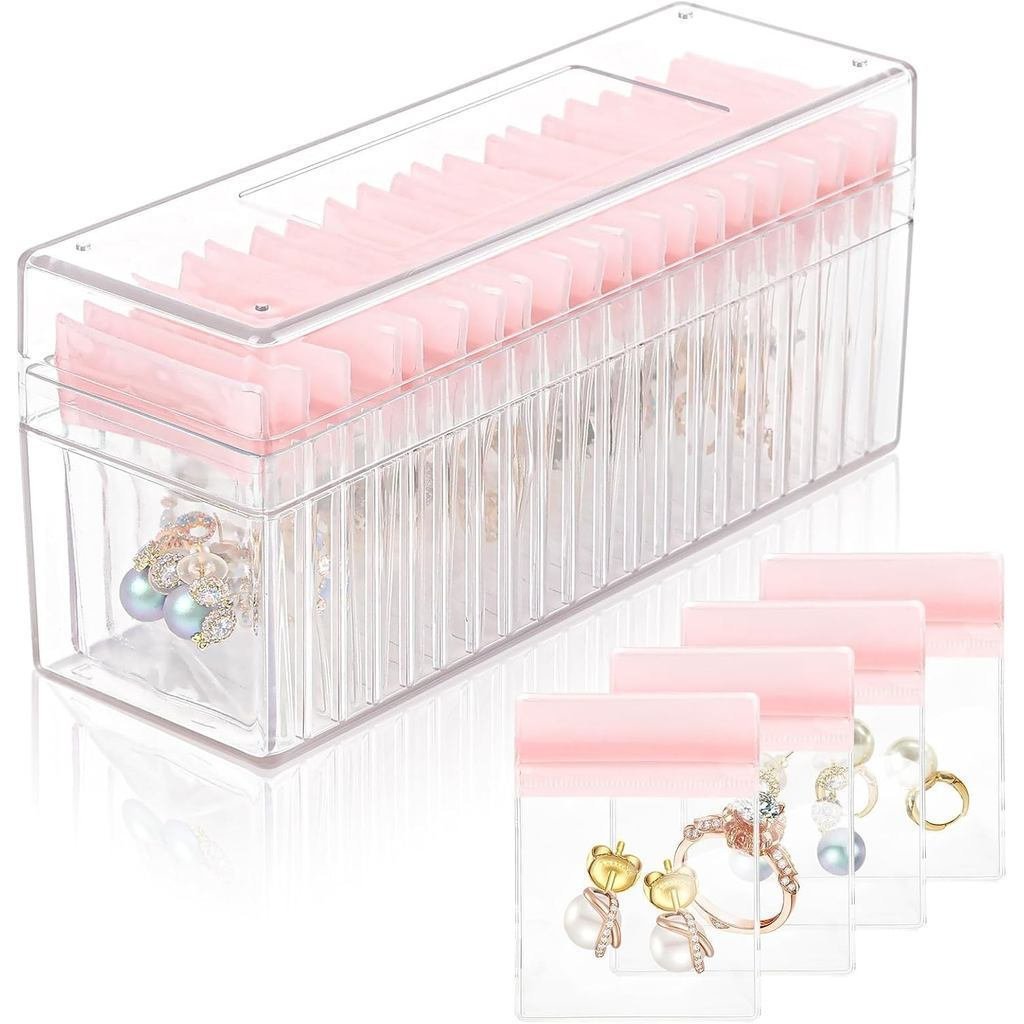 AcrylicJewelryBoxOrganizer,JewelryOrganizersAndStoragewith20PortableAntiTarnishJewelrybags,ClearJewe
