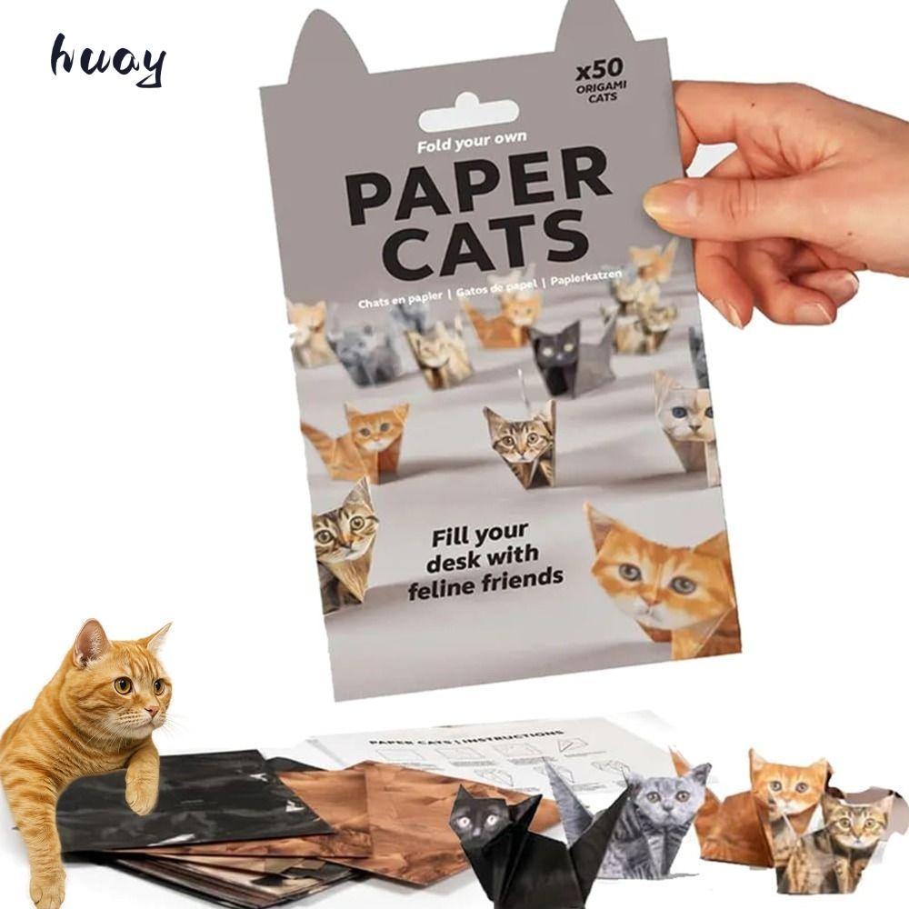 HUAYU DIY Paper Cats Kit, Trang trí bàn làm việc Handmade Mèo con dễ thương Origami Papercraft Kits,