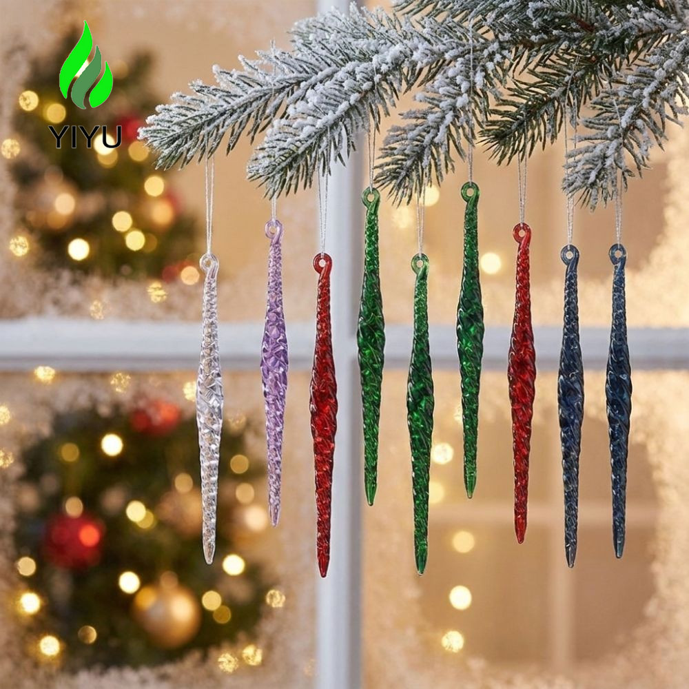 YIYU 12 Bộ Mặt Dây Icicle Giáng Sinh, Acrylic Trong Suốt Cây Giáng Sinh Đồ Trang Trí Icicle, Chống V