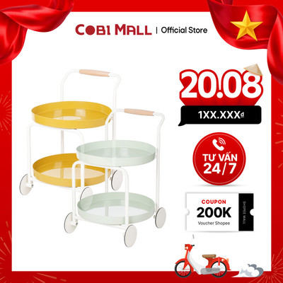 Kệ Đẩy 2 Tầng Khung Thép Sơn Tĩnh Điện Có Bánh Xe, Đa Năng Màu Cam/Xanh – Cobi Home