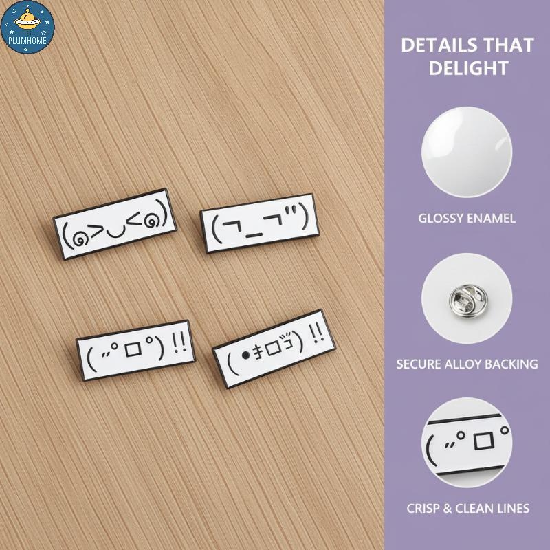 PLUMHOME 4 Cái Biểu Hiện Tâm Trạng Dễ Thương Kaomoji Men Chân Đáng Yêu Emoticon Trâm Cài Huy Hiệu Nh