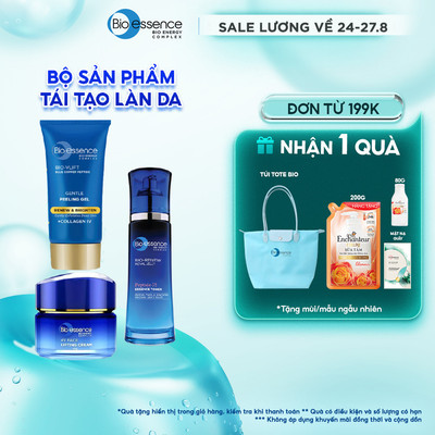 Bộ Bio-essence Renew – Tái tạo da: Gel Tẩy tế bào chết 60g, Kem nâng cơ 45g, Sữa rửa mặt 100g, Toner 100ml