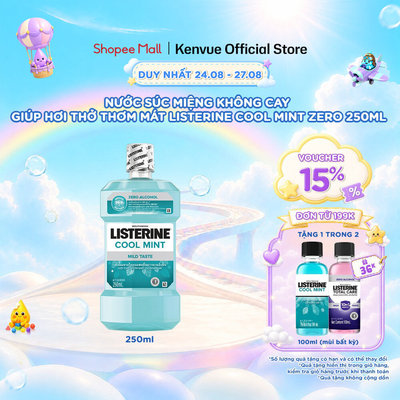 Nước súc miệng không cay giúp hơi thở thơm mát Listerine Cool Mint Zero Alcohol - Dung tích 250ml