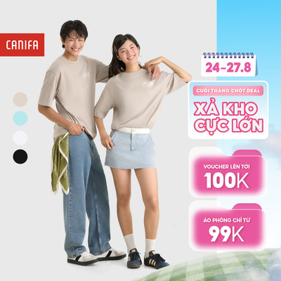 Áo phông ngắn tay unisex người lớn cổ tròn form rộng CANIFA 5TS26S008