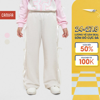 Quần nỉ bé gái CANIFA ống rộng đính nơ 1BP25C003