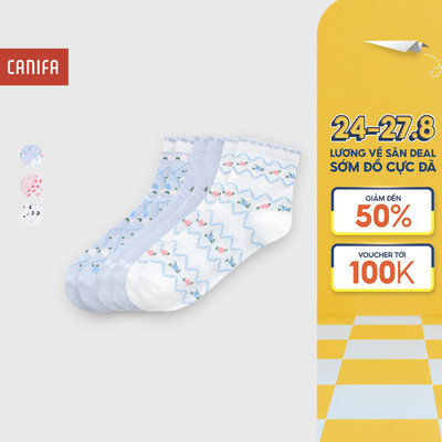 Combo 3 đôi tất bé gái CANIFA cổ cao in họa tiết 1AX25A004