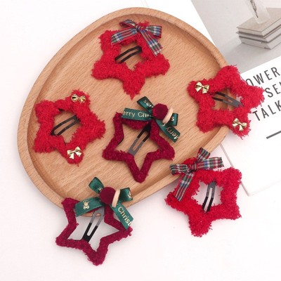 Màu Đỏ Sang Trọng Ngôi Sao Nơ Tóc Cho Nữ Giáng Sinh Lễ Hội Bên Pin Với Kết Cấu Lông Tơ Dễ Thương Ngày Lễ Phụ Kiện Tóc PD2689