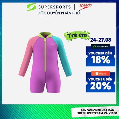 Đồ Bơi Một Mảnh Chống Nắng Trẻ Em Speedo Long Sleeve Colorblock Zip - Hồng