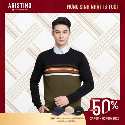 Áo len nam Aristino thiết kế cổ tròn, họa tiết kẻ nam tính, 3 màu trẻ trung, nhã nhặn - AWO003W3