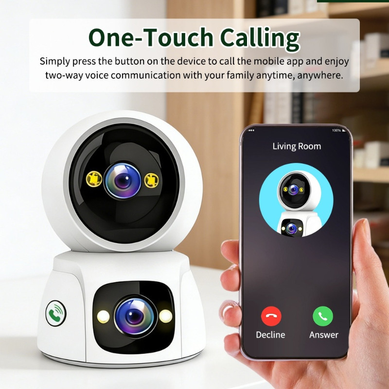 Camera ống kính kép 60fps đêm toàn màu WiFi bán cầu