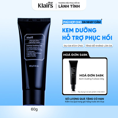 Kem dưỡng da Dear, Klairs Midnight Blue Calming Cream hỗ trợ cấp ẩm và phục hồi cho da 60g [FS]