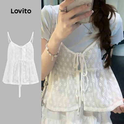 Áo nữ Lovito trắng xuân hè ren xuyên thấu xinh xắn L185AD143