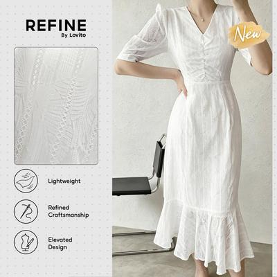 (New Arrival) (Refine by Lovito) Váy công sở bông thêu mềm mại jacquard độc đáo váy nữ kem tinh tế xuân hè DRR42P1D013