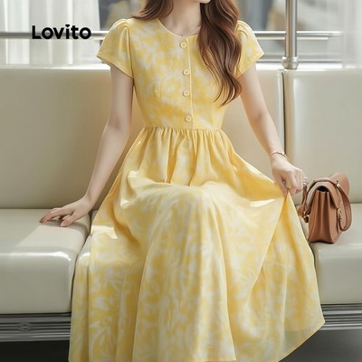 Lovito Váy Hoa Cao Cấp Xếp Ly Mùa Xuân Hè Cho Nữ L158ED1600