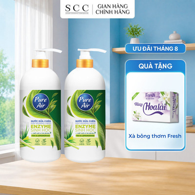 Combo 2 Nước Rửa Chén Enzyme Sinh Học Pure Air Chiết Xuất Lá Trà Lên Men 750g - Hỗ Trợ Làm Sạch Dầu Mỡ Khử Mùi Tanh