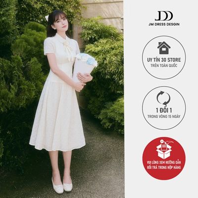 Đầm Xuân Hè Nhún Chân Dài Cổ Sen 1S03.2601. Đầm Tơ Hoa Nhí Dáng Midi Dài Xòe Nàng Thơ Nữ Tính Thanh Lịch JM Dress Design