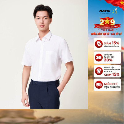 Áo sơ mi nam trắng cộc tay chất liệu bamboo MAY 10 mã 010121090W màu AR745