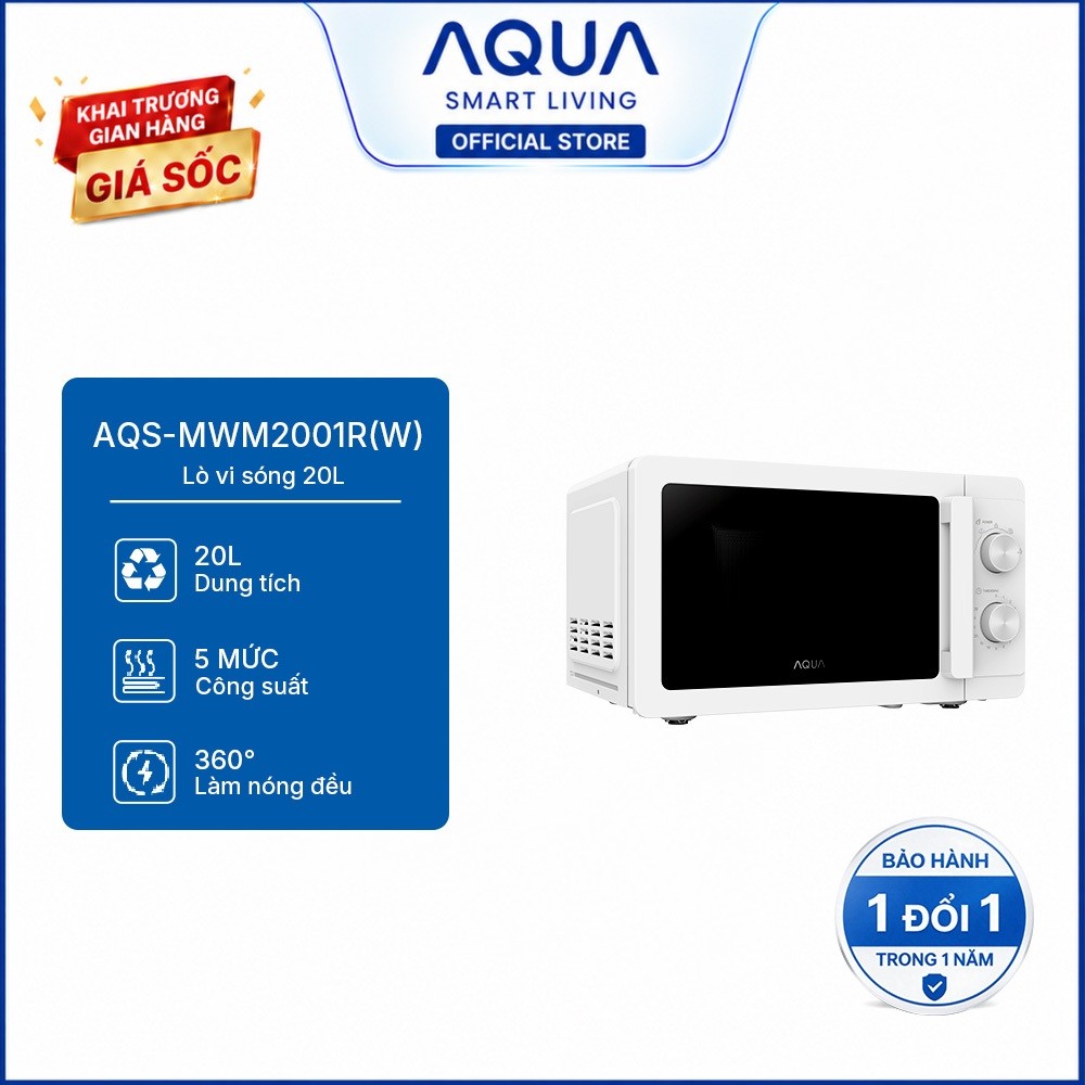 🔥🔥 Lò vi sóng cơ Aqua AQS-MWM2001R(W)-VN Dung tích 20L - 5 mức công suất - Tiết kiệm điện năng - 700