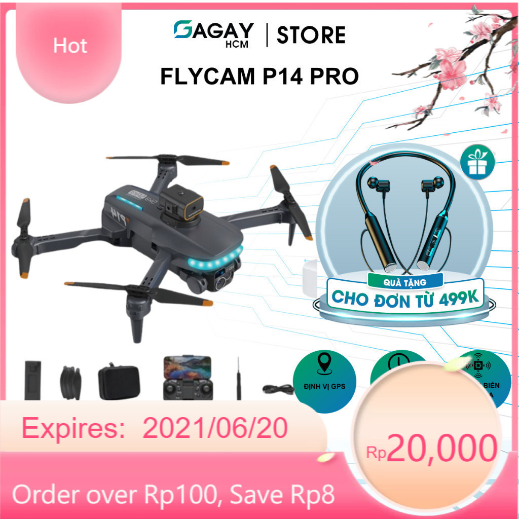 Flycam máy bay điều khiển từ xa Flycam mini P14 dung lượng pin 1800 mAh, camera kép góc rộng 120 độ 