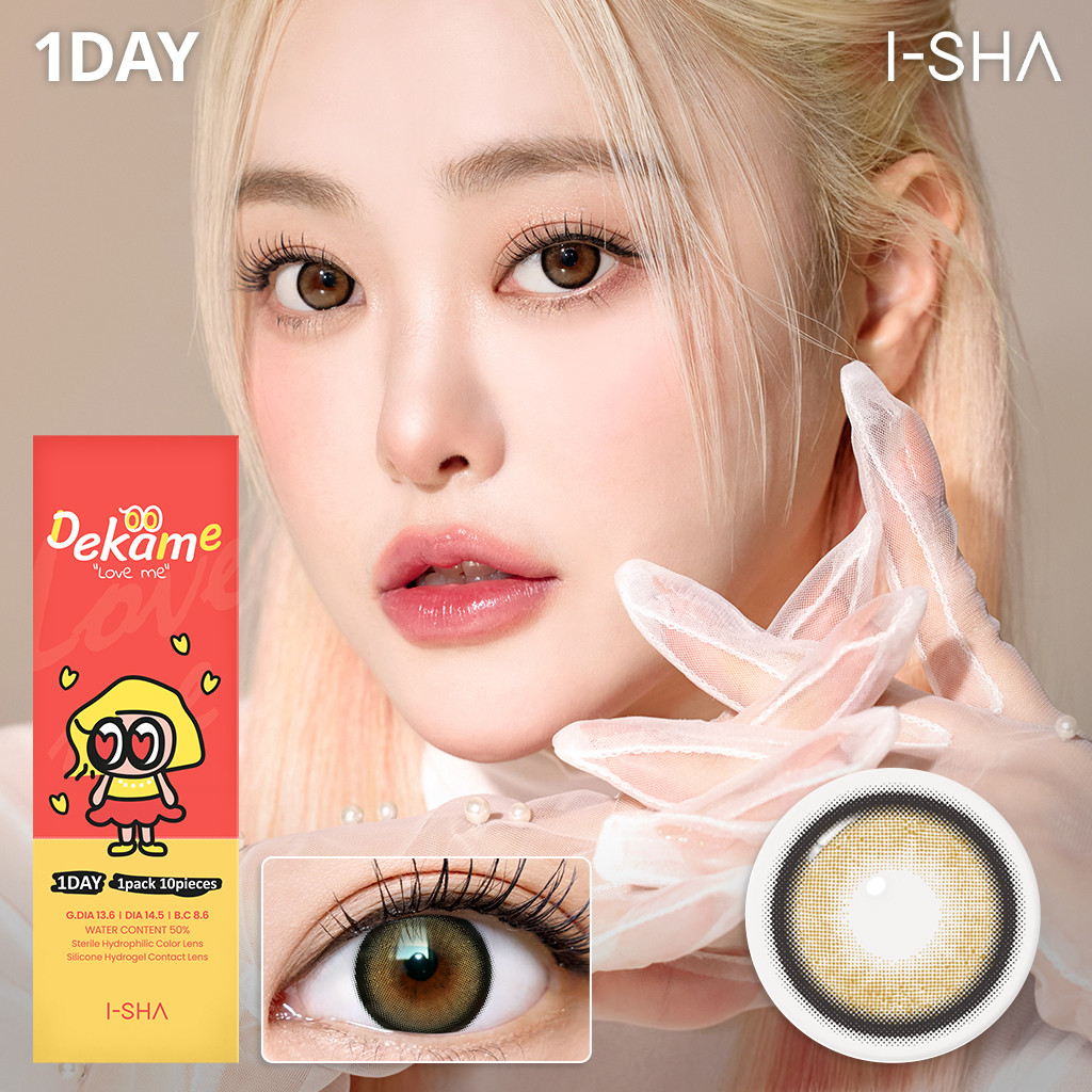 Hộp 10 lens I-SHA Dekame Love Me Cashewnut 1 ngày chính hãng Hàn Quốc có độ cận