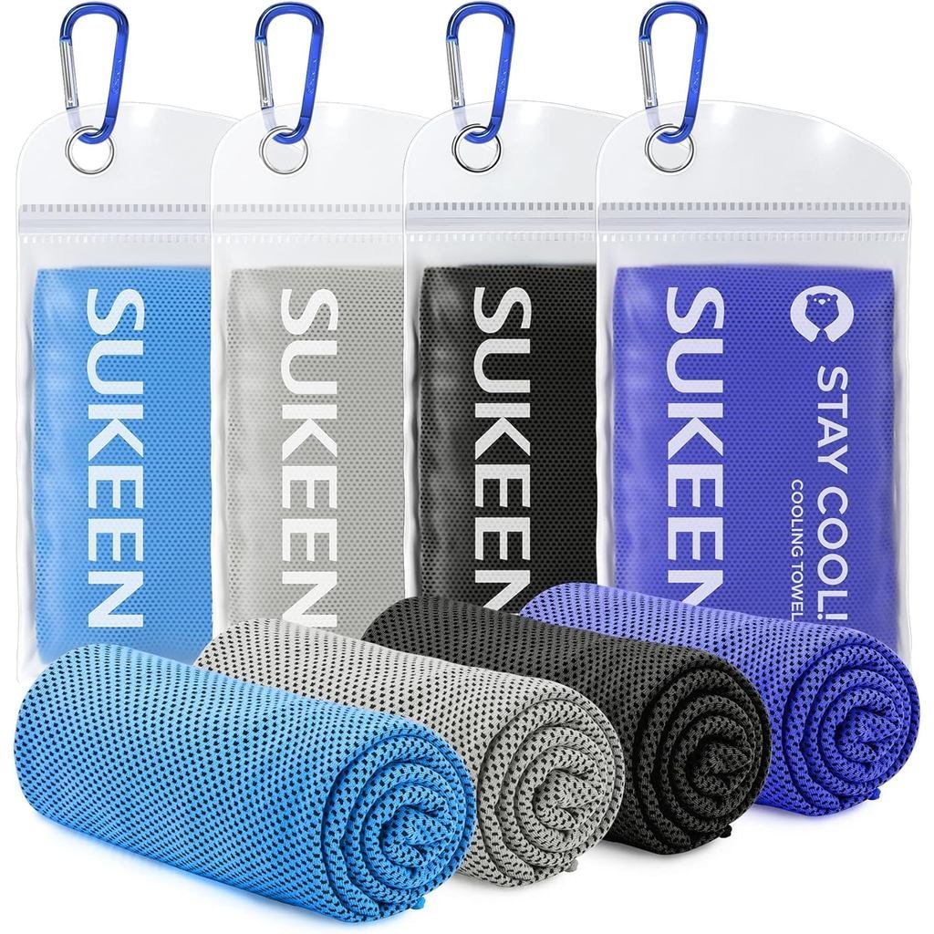 Sukeen 4 Pack Cooling Towels (40"x12"), Cooling Neck Wraps, Ice Towel, Soft Breathable Chilly Towel,