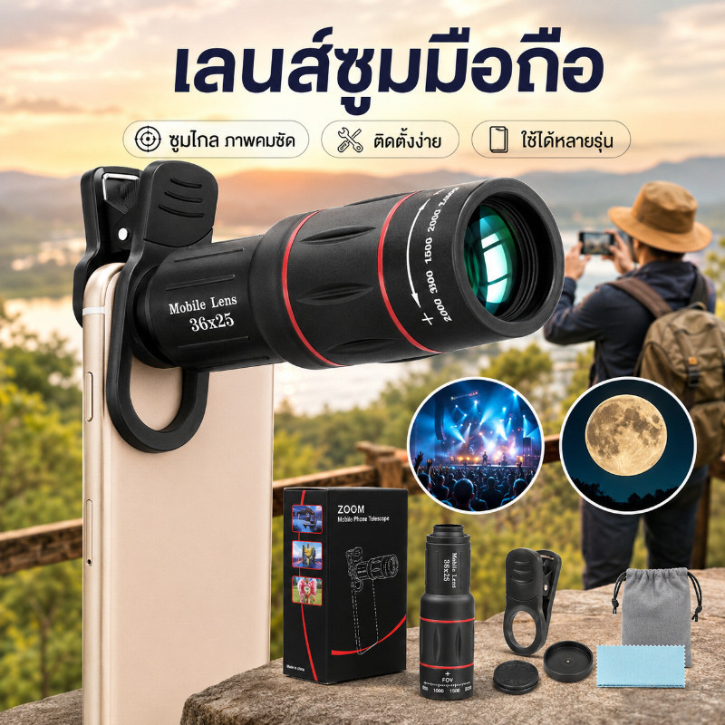 Kính phóng đại Zoom Telephoto 18-36x Di động để chụp từ xa Các buổi hòa nhạc thiết yếu