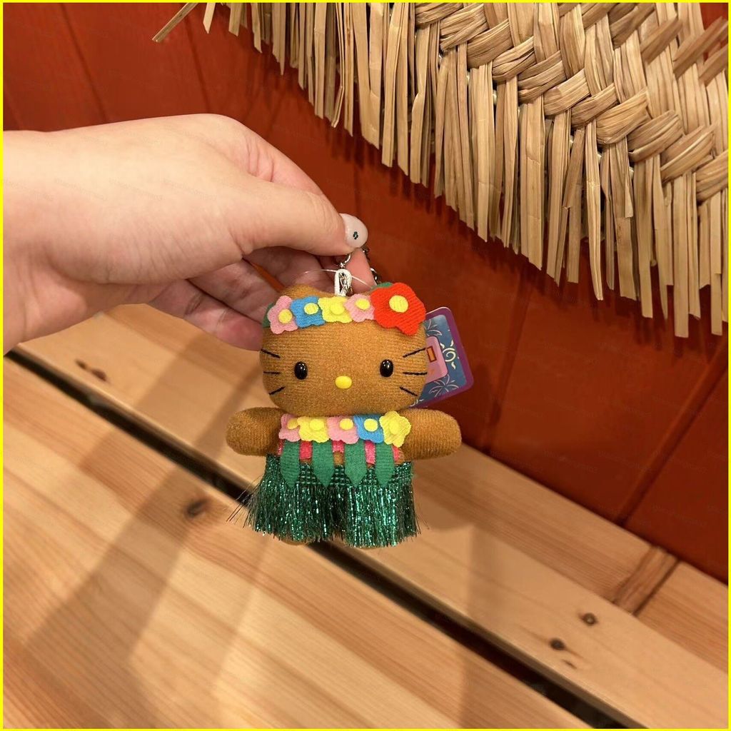 YT3 Hello Kitty Plushie Hawaii Hula Dance Da Đen Kitty Móc Khóa Túi Mặt Dây Chuyền Quà Tặng
