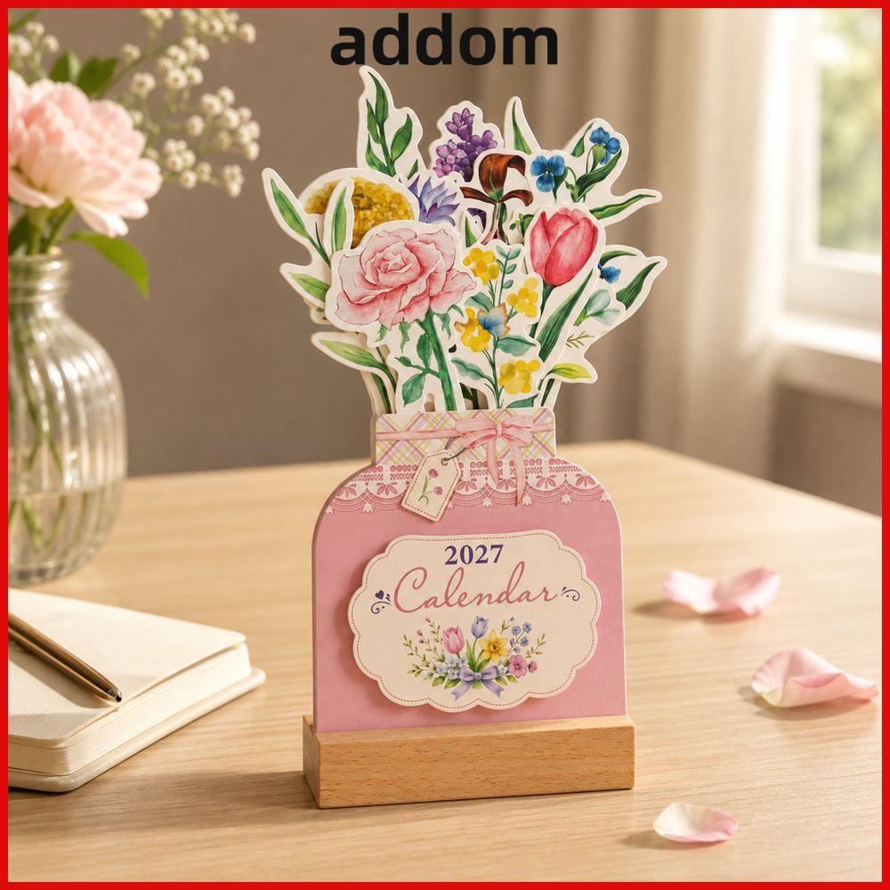 ADDOM 2027 Floral Desktop Calendar, Floral Pattern Flower Vase Shaped 2027 Desk Calendar, Detachable