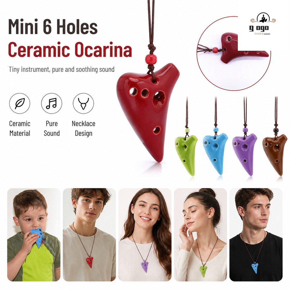 Mặt dây chuyền GOGOU Ocarina, Ocarina gốm 6 lỗ có thể chơi được, Dây treo bao gồm vòng cổ Mini Hiệu 