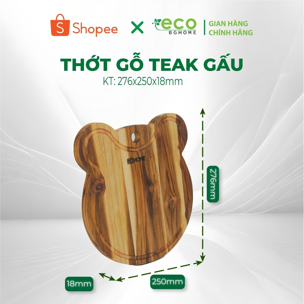 ✨ Thớt Gỗ TEAK Hình Gấu - Cắt Thái Không Mùn, Hạn Chế Ẩm Mốc, An Toàn Thực Phẩm Thương Hiệu ECO BGHO