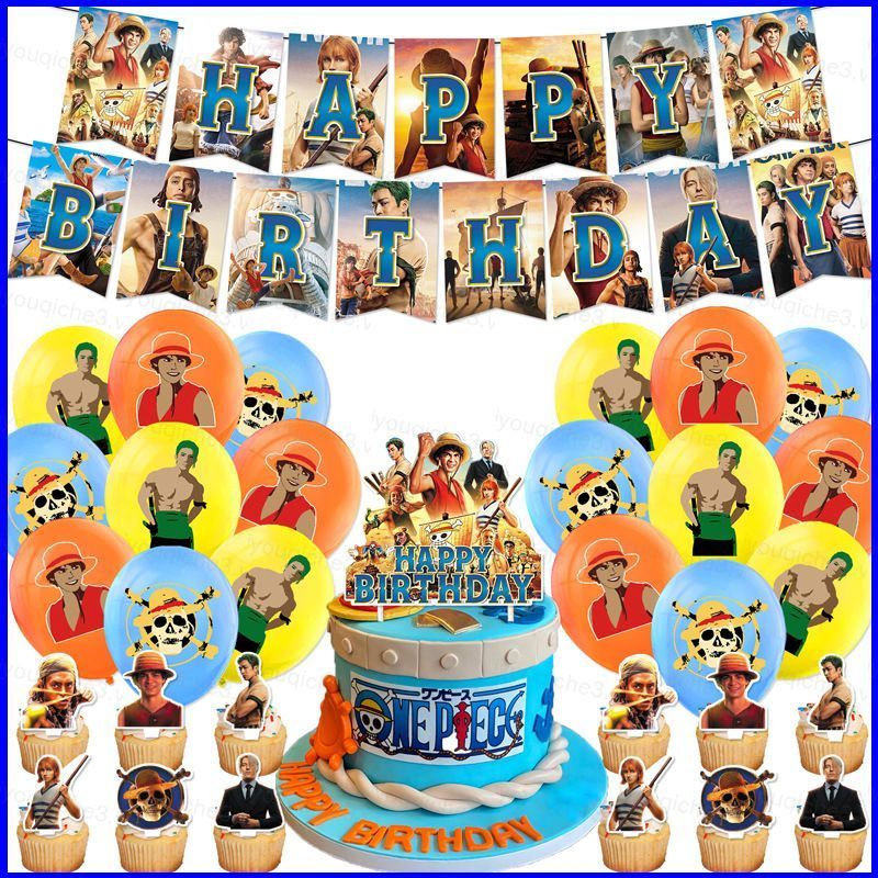 Chủ đề One Piece trẻ em trang trí tiệc sinh nhật biểu ngữ bánh topper bóng bay xoáy bộ đồ dùng