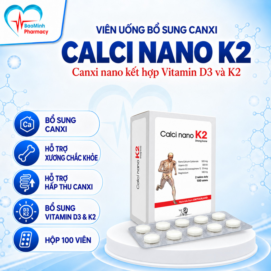 MDP Calci Nano K2 Bone Giúp bổ sung vitamin D, vitamin K2 và canxi giảm tình trạng loãng xương, còi 