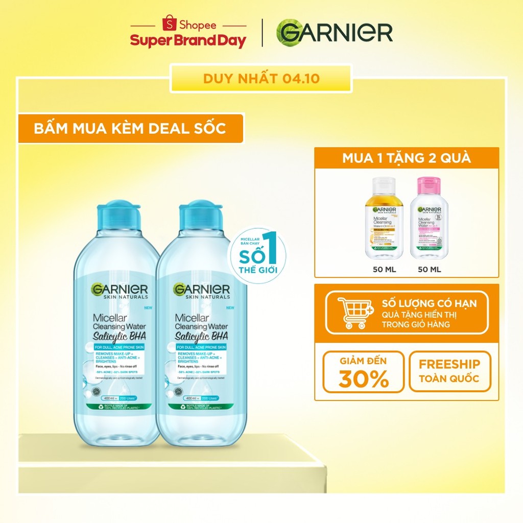 Bộ 2 Nước tẩy trang Garnier Cho Da Dầu Mụn Salicylic BHA Micellar 400ml x 2 (mới)