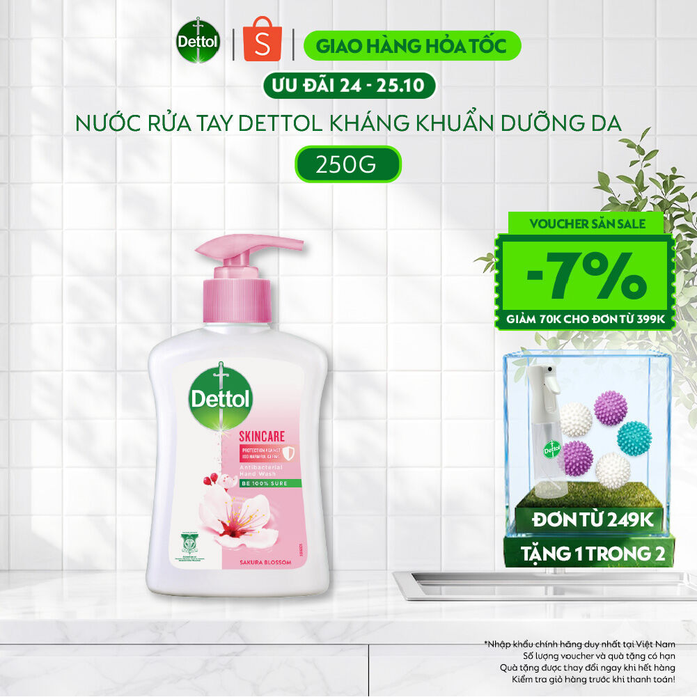 Nước rửa tay Dettol kháng khuẩn dưỡng da, hương hoa anh đào - Chai 250g