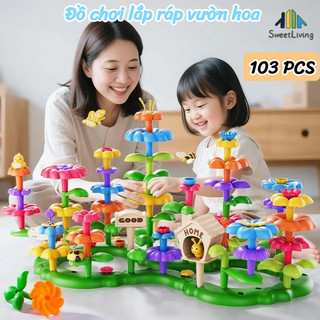  103pcs Đồ chơi lắp ghép xếp hình vườn hoa,Bộ xếp hình thông minh khu vườn,Khối Xây Dựng Sân Vườn Hoa 