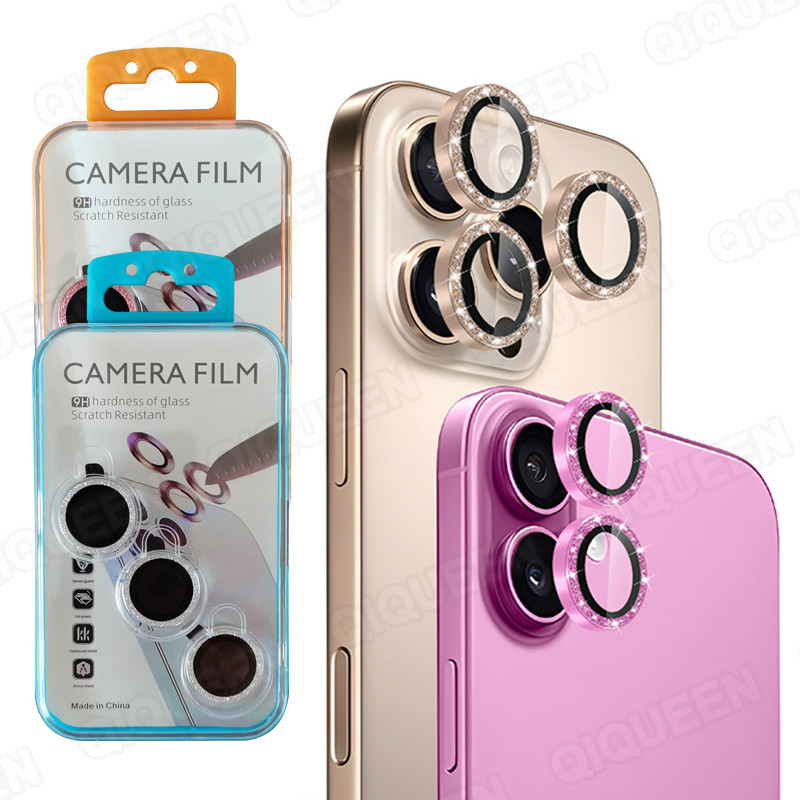 Bộ dán cường lực bảo vệ camera nhũ Cho iPhone 17 16 15 14 13 12 11 Pro Max 13Mini 14 15 16 Plus