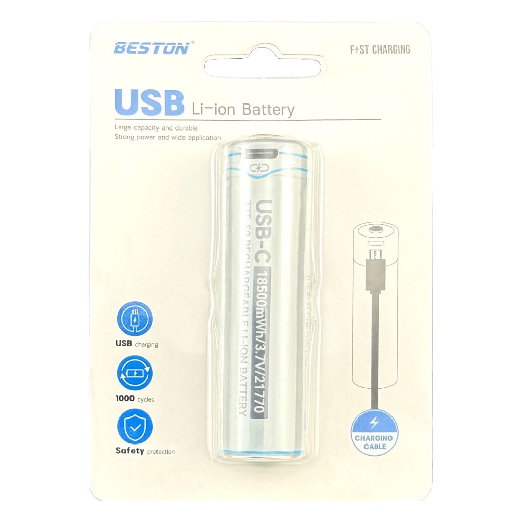 Pin Sạc 21770 Li-ion 3.7V Beston 77T-50 5000mAh, Sạc Cổng TypeC  trên Pin (Xám) - Vỉ 1 Viên