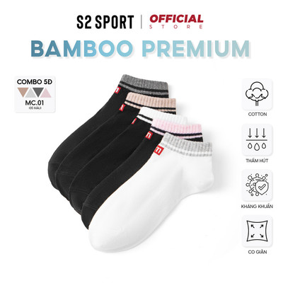 COMBO 5 Đôi Tất, vớ nữ cổ ngắn S2 SPORT chất cotton tre nano Ag+ khử mùi, thoáng khí - MC10.CB5
