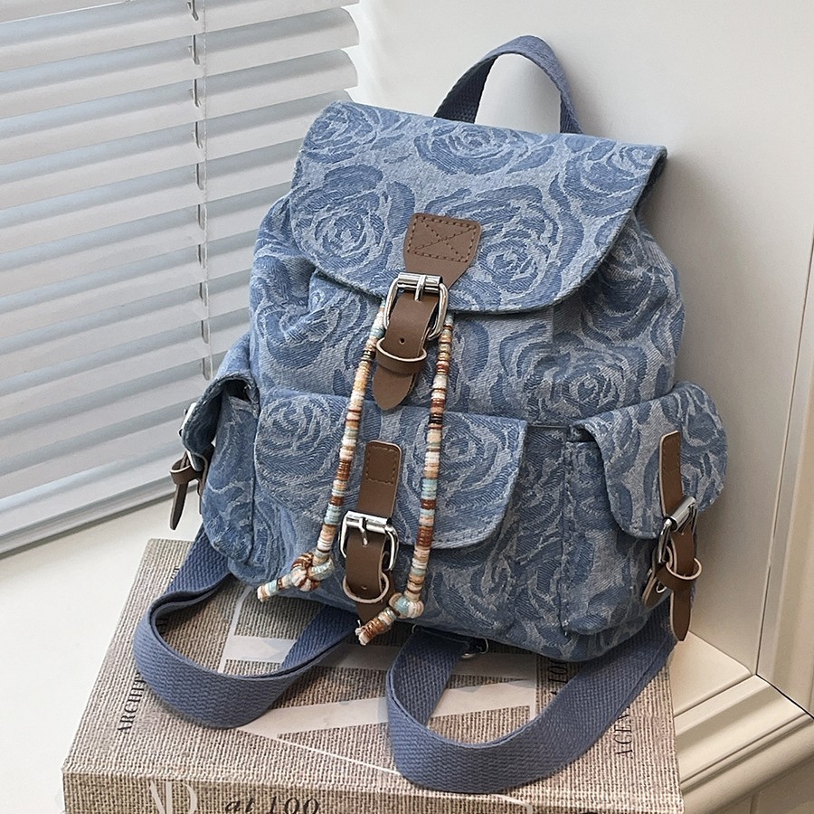 Mới Retro Denim Hoa Hồng Ba Lô Mini Ba Lô Đi Học Ba Lô Ba Lô Ba Lô Ba Lô Ba Lô